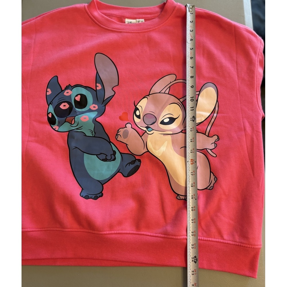 Disney Stitch And Angel Sweatshirt Women's Sz L Pink Soft - Picture 5 of 5